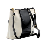 Genuine Leather & Canvas Tote Bag - White Laptop & Tab