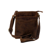 Genuine Leather Crossbody Purse Messenger Style - Brown