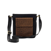 Genuine Leather Crossbody Purse Embossed - Brown