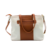 Genuine Leather & Canvas Tote Bag - White Laptop & Tab