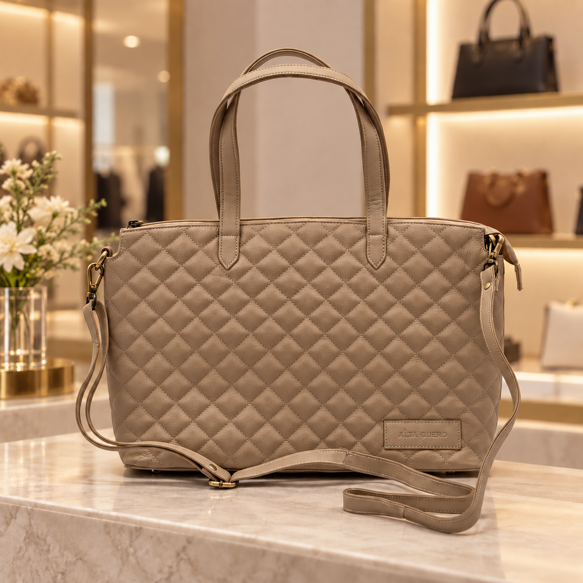 Genuine Leather Tote Bag - Black / Coffee