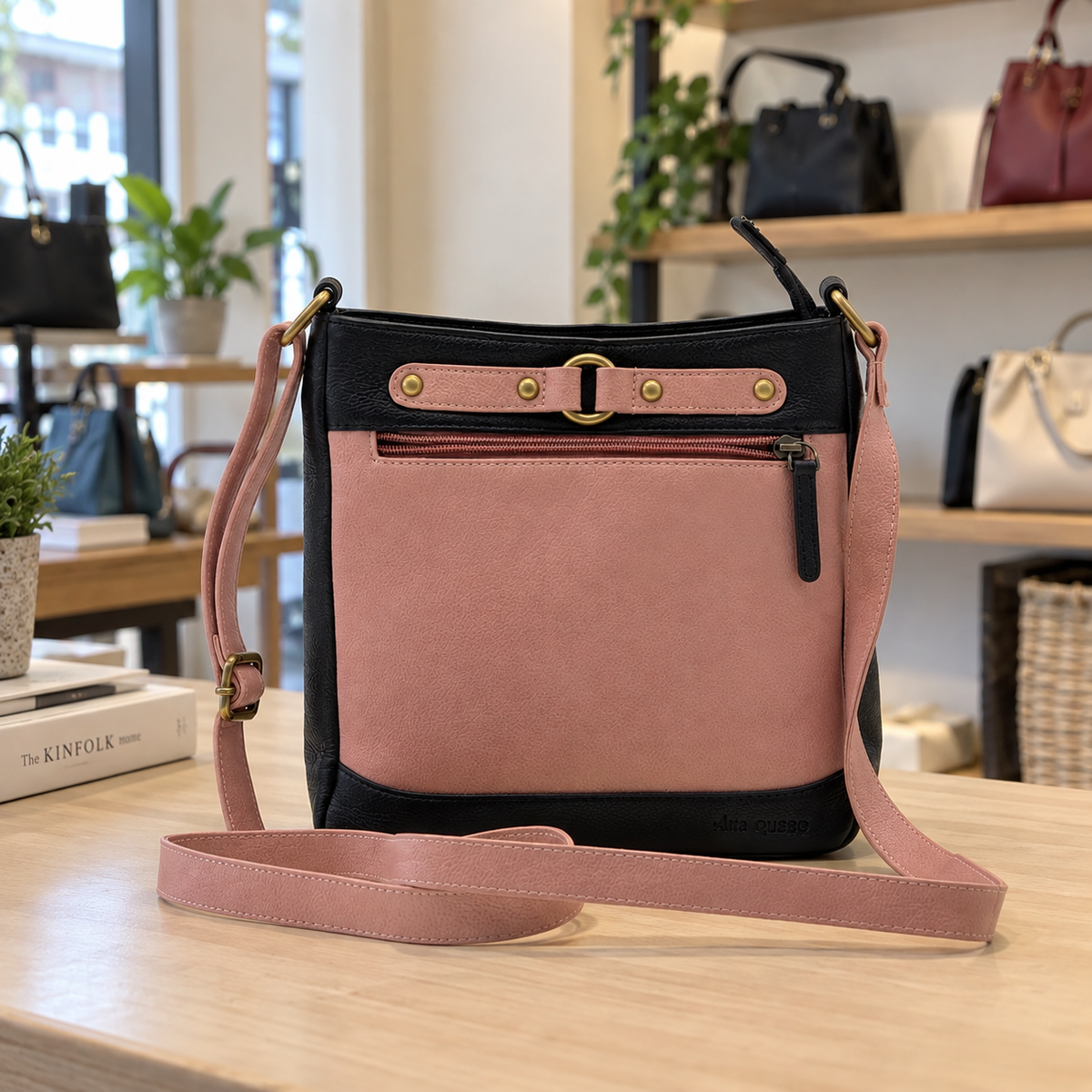 Genuine Leather Crossbody Purse - Dual Tone