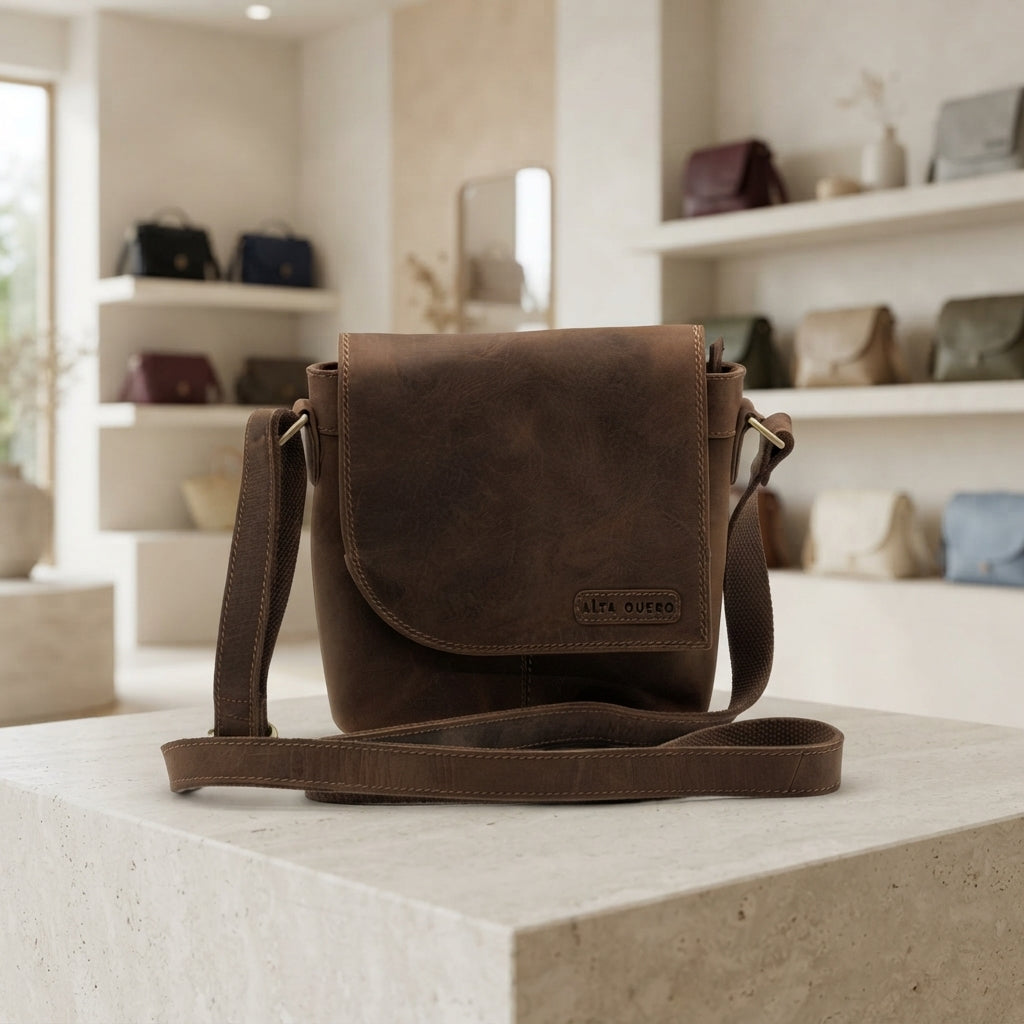 Genuine Leather Crossbody Purse Messenger Style - Brown
