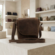 Genuine Leather Crossbody Purse Messenger Style - Brown