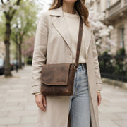 Genuine Leather Crossbody Purse Messenger Style - Brown