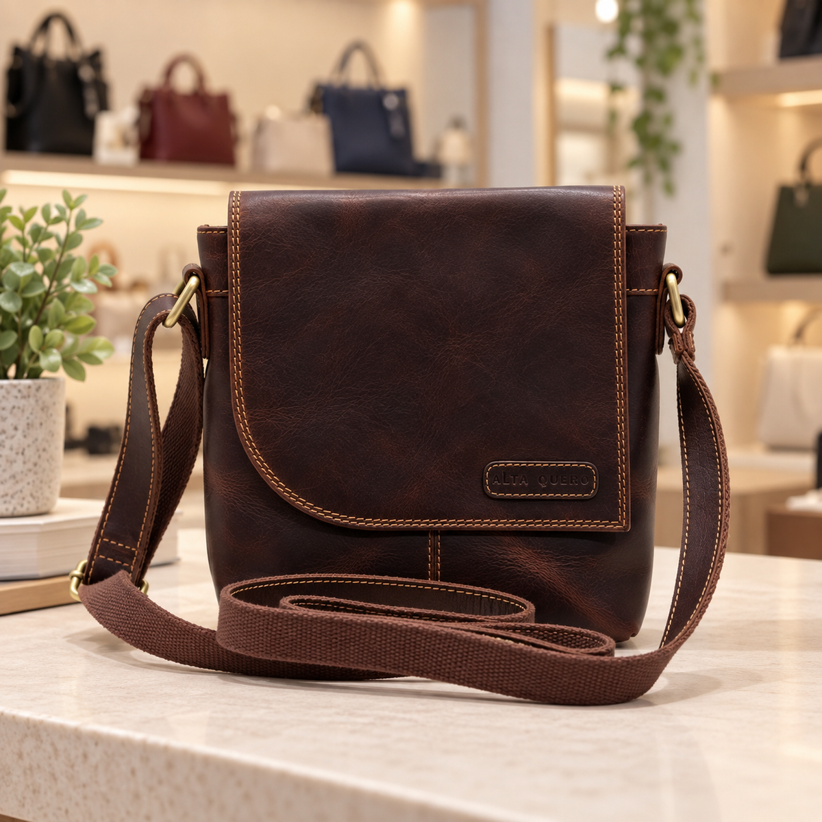 Genuine Leather Crossbody Purse Messenger Style - Brown