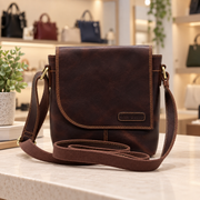 Genuine Leather Crossbody Purse Messenger Style - Brown
