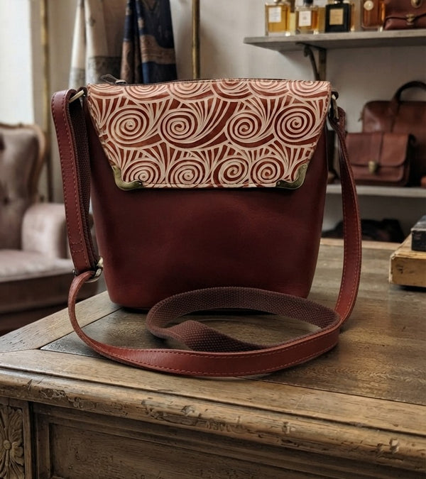 Genuine Leather Crossbody Purse Hand-Painted - Coral