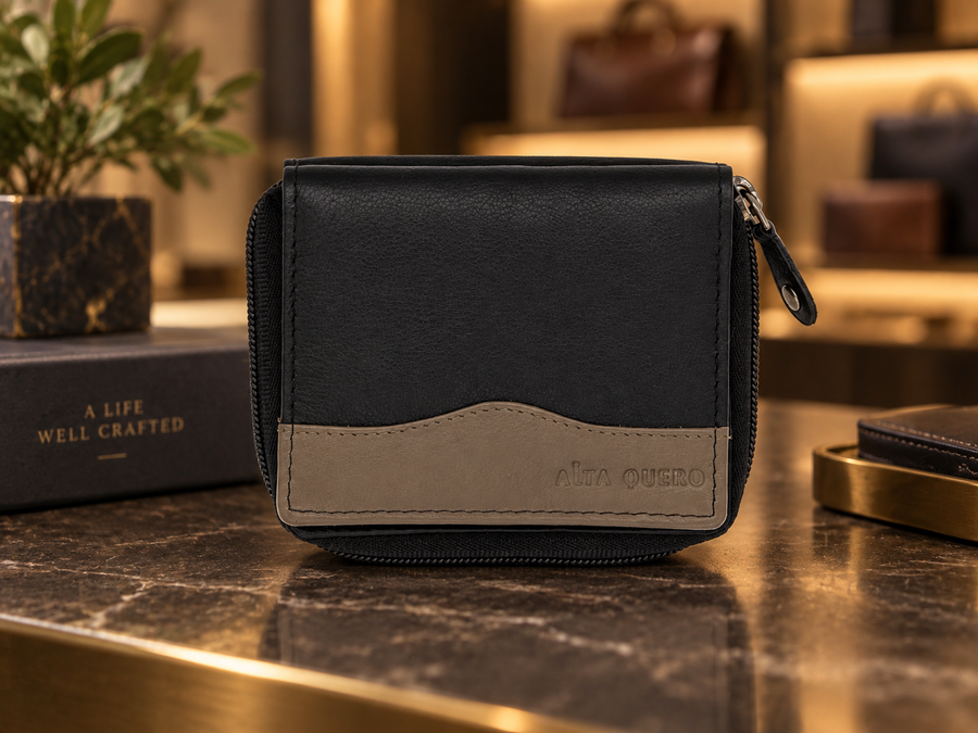 Genuine Leather Men's Card holder / wallet RFID – Black /Tan