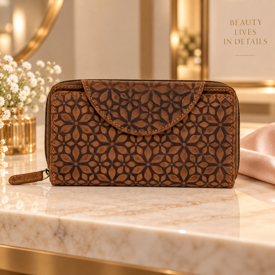 Genuine Ladies Leather Wallet Embossed