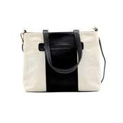 Genuine Leather & Canvas Tote Bag - White Laptop & Tab