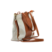 Genuine Leather & Canvas Tote Bag - White Laptop & Tab