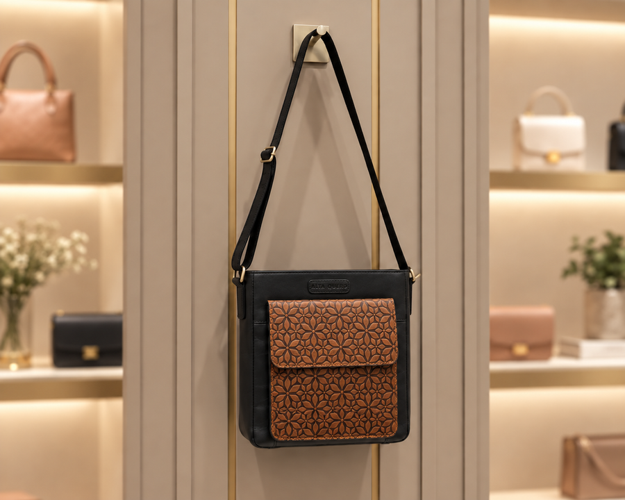Genuine Leather Crossbody Purse Embossed – Brown