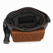 Genuine Leather Crossbody Purse Embossed - Brown