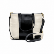 Genuine Leather & Canvas Tote Bag - White Laptop & Tab