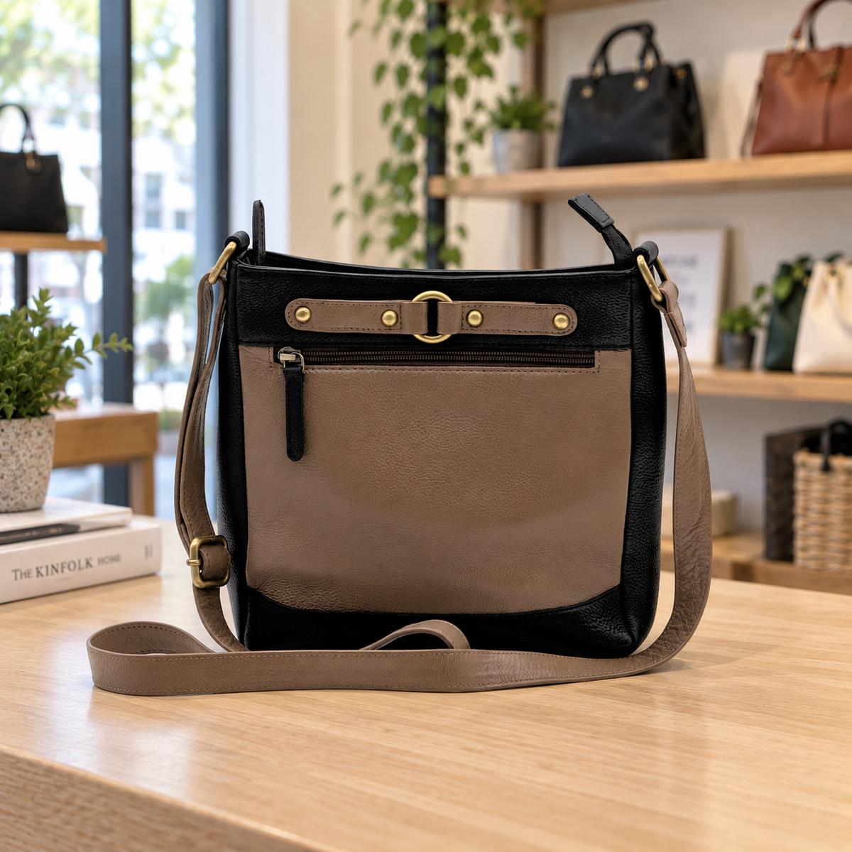 Genuine Leather Crossbody Purse - Dual Tone