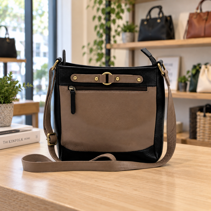Genuine Leather Crossbody Purse – Dual Tone