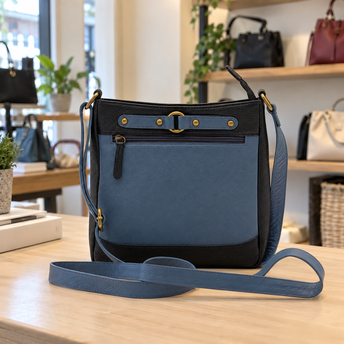 Genuine Leather Crossbody Purse - Dual Tone