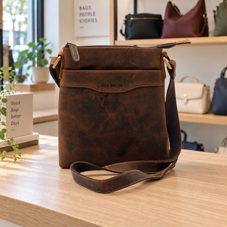 Genuine Leather Crossbody Purse Messenger Style – Brown