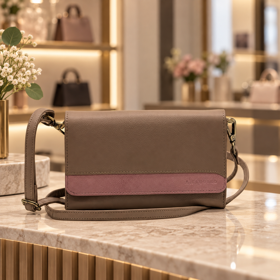 Genuine Leather Crossbody Purse and Wallet – Dual Tone