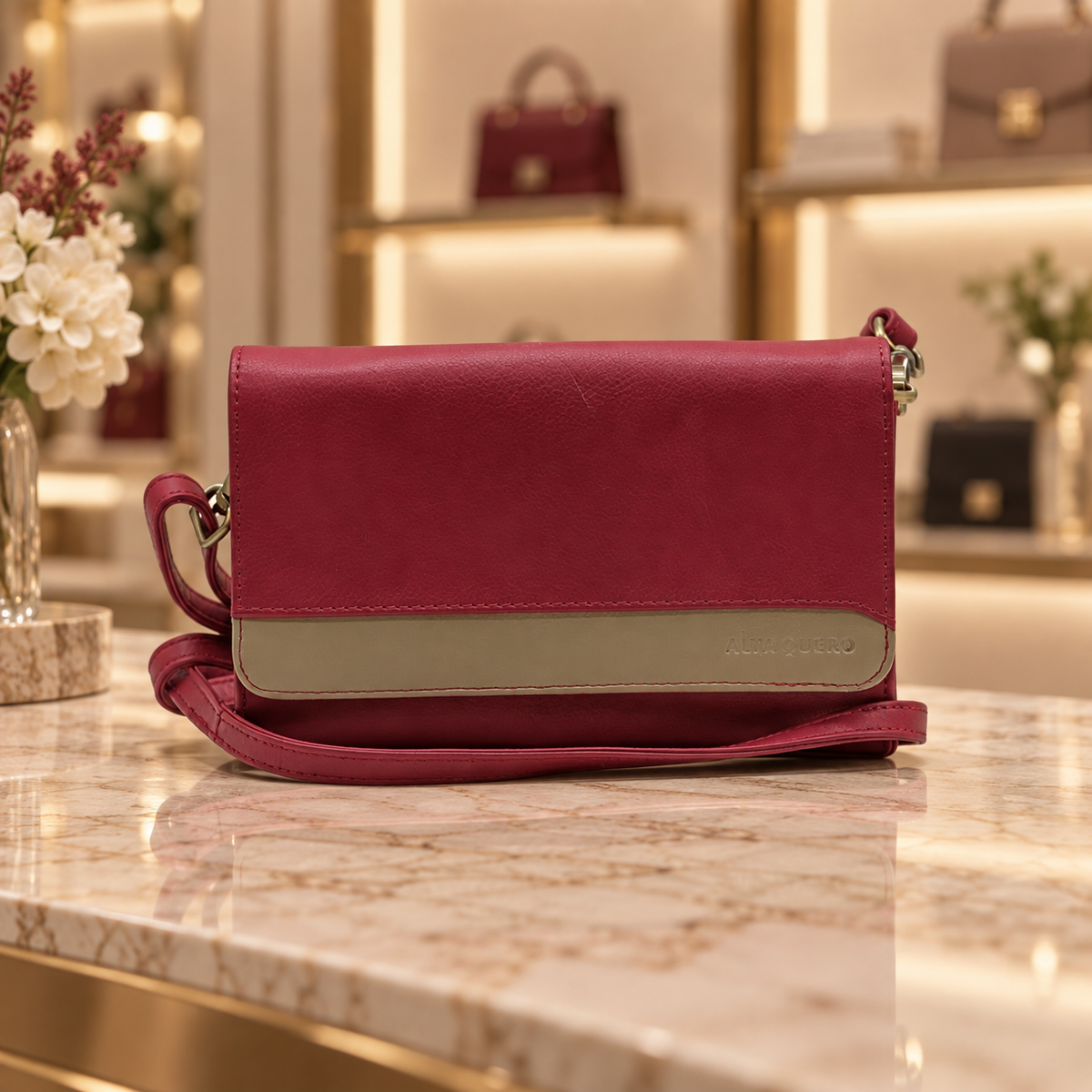 Genuine Leather Crossbody Purse and Wallet - Dual Tone