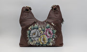 Genuine Leather Top Handle Bag Hand-Painted - Brown