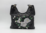 Genuine Leather Top Handle Bag Hand-Painted - Black