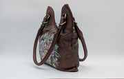 Genuine Leather Top Handle Bag Hand-Painted - Brown