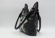 Genuine Leather Top Handle Bag Hand-Painted - Black