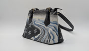 Genuine Leather Top Handle Hand-Painted Purse - Black Snow