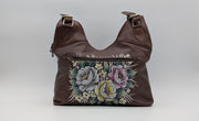 Genuine Leather Top Handle Bag Hand-Painted - Brown