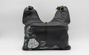Genuine Leather Top Handle Bag Hand-Painted - Black