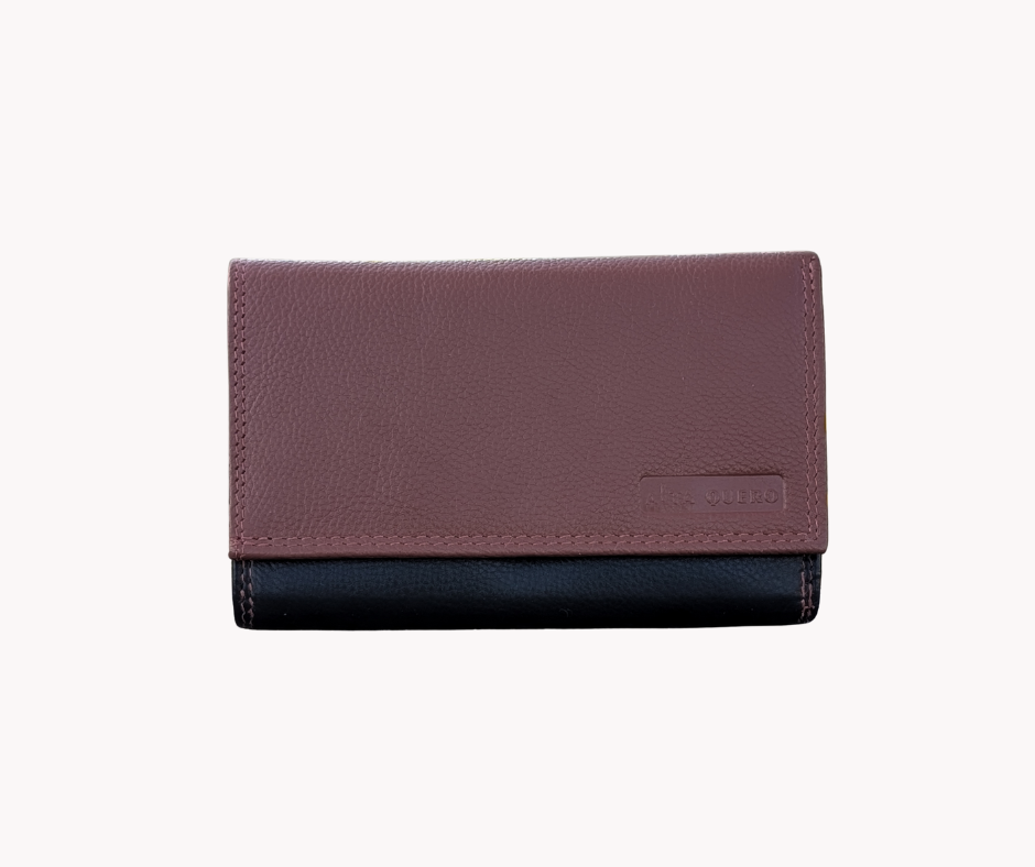 Genuine Leather Women's RFID Wallet - Black and Cognac