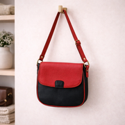 Genuine Leather Crossbody Purse - Black and Red