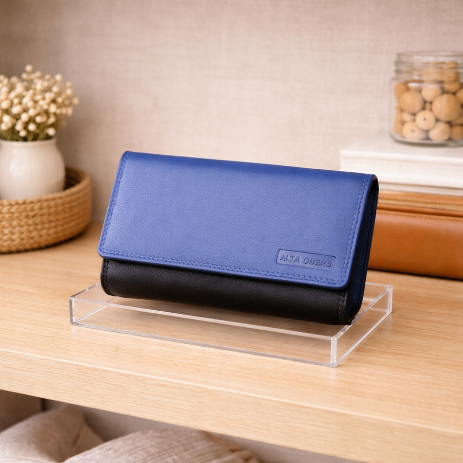 Genuine Leather Ladies Wallet – Black and Blue