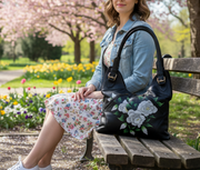 Genuine Leather Top Handle Bag Hand-Painted - Black