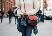 Genuine Leather Crossbody Purse - Black and Red