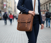 Genuine Leather Crossbody Backpack Messenger Style - Brown
