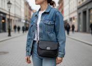 Genuine Leather Crossbody Purse - Black and Grey