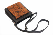Genuine Leather Crossbody Purse Embossed - Brown (Rose)