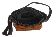 Genuine Leather Crossbody Purse Embossed - Brown (Rose)