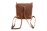 Genuine Leather Crossbody Backpack Messenger Style - Brown