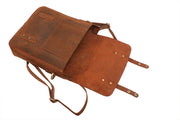 Genuine Leather Crossbody Backpack Messenger Style - Brown