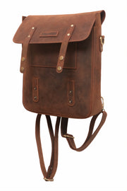 Genuine Leather Crossbody Backpack Messenger Style - Brown