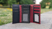 Genuine Leather Women's RFID Wallet - Black and Red