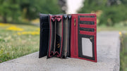 Genuine Leather Women's RFID Wallet - Black and Red