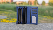 Genuine Leather Women's Wallet - Black and Blue