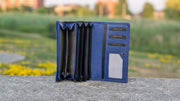 Genuine Leather Women's Wallet - Black and Blue