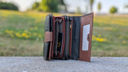 Genuine Leather Women's RFID Wallet - Black and Cognac