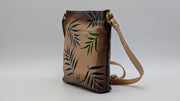 Genuine Leather Crossbody Purse Hand-Painted - Leaf